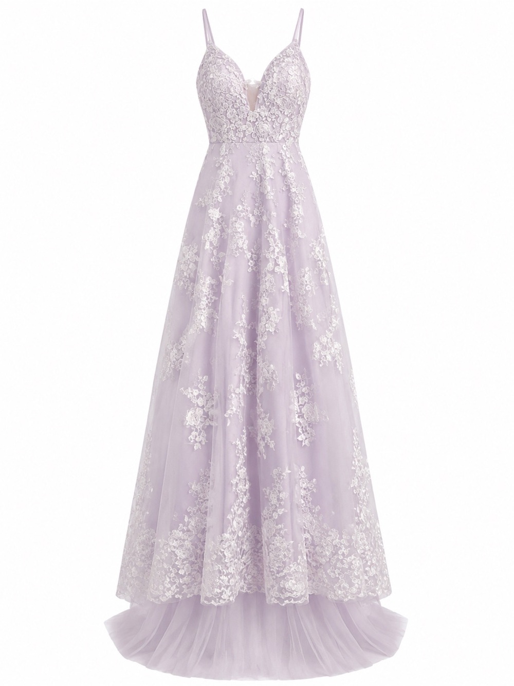 Lavender Lace A-Line Wedding Dress Size XS Floral Appliqué Tulle Bridal Gown - Picture 4 of 7